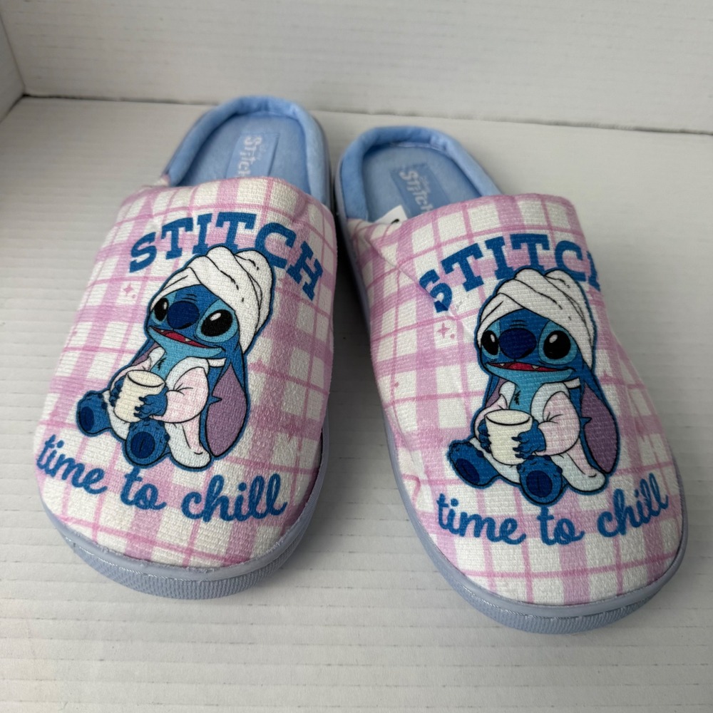 Disney Stitch Time to Chill Pink Gingham Spa Slippers Womens Size 9 GR073025
